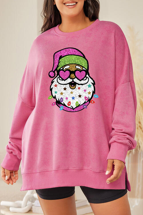 Plus Size Santa Claus Sequin Round Neck Sweatshirt - Kenchima 