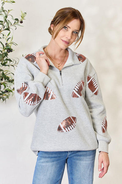 Size Sequin Football Half Zip  Sweatshirt