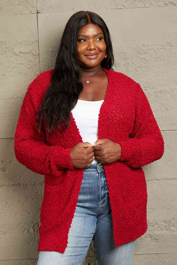 Falling For You Full Size Open Front Popcorn Cardigan