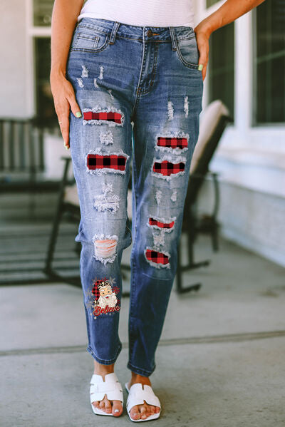 Plaid Distressed Jeans