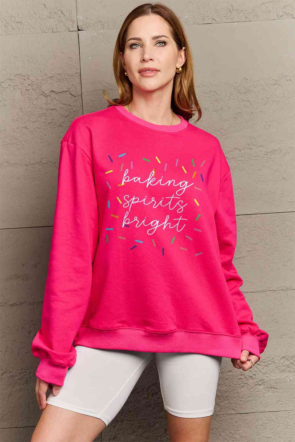 Letter Graphic Round Neck Long Sleeve Sweatshirt