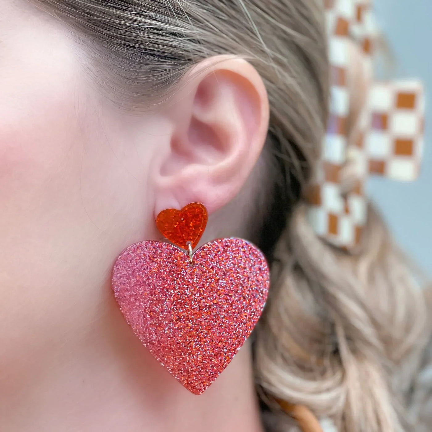 PREORDER: Glittery Double Heart Dangle Earrings