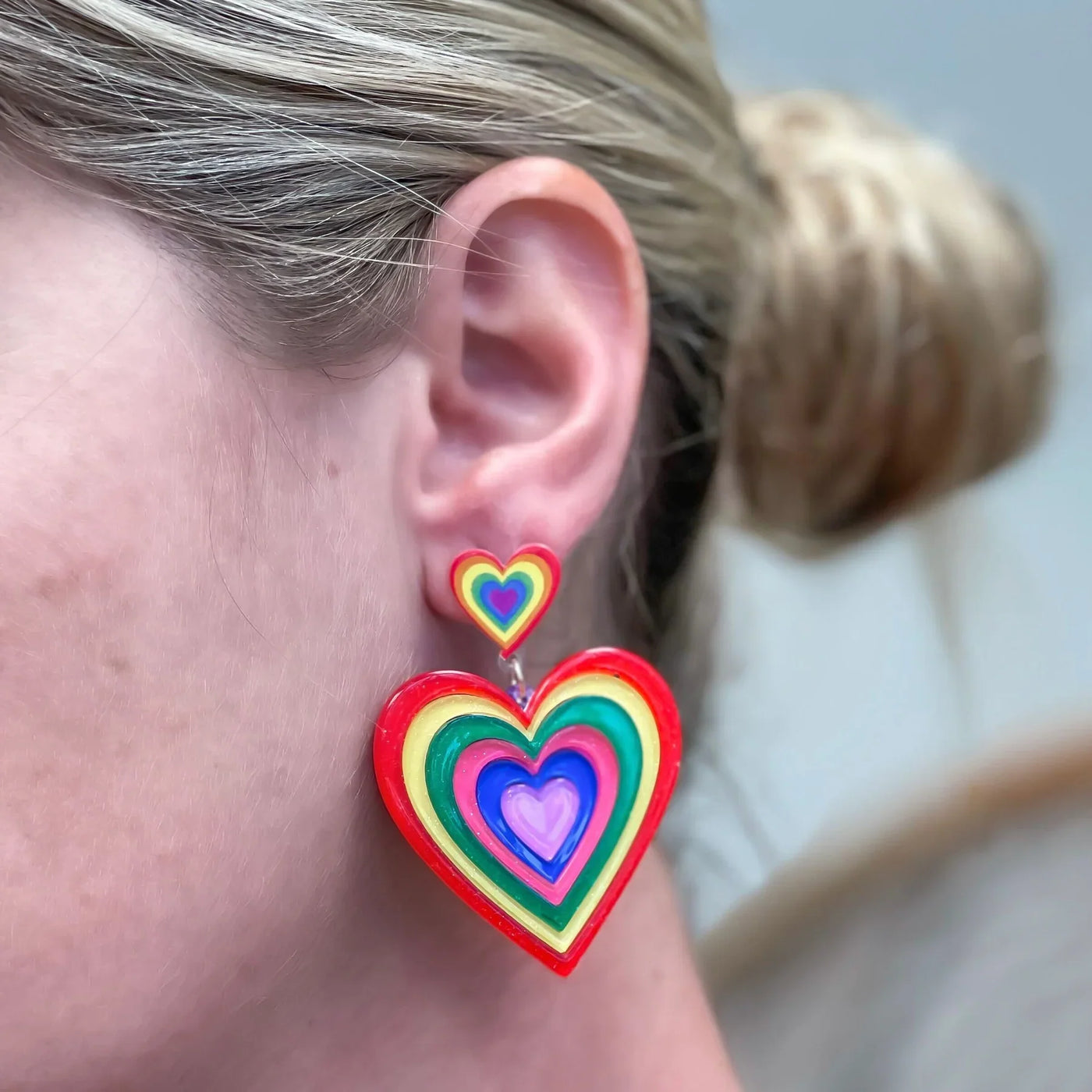 PREORDER: Growing Rainbow Heart Dangle Earrings