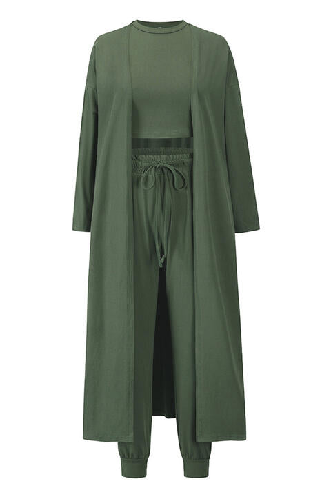 Tank, Pants, and Cardigan Set with Pockets - Kenchima 