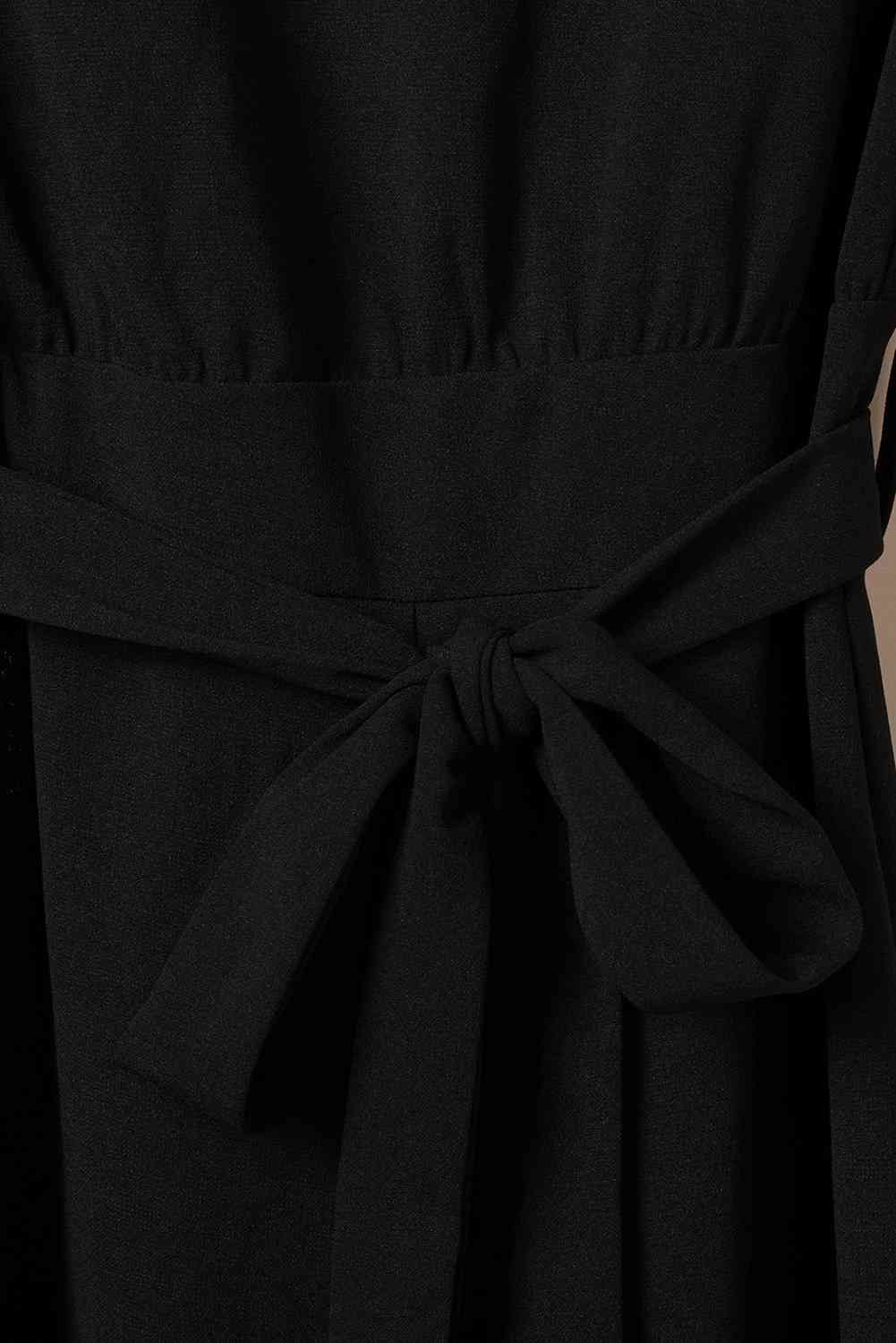 Boat Neck Tie Belt Jumpsuit - Kenchima 