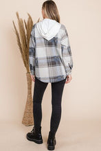 Reborn J Plaid Button Up Drawstring Hooded Jacket