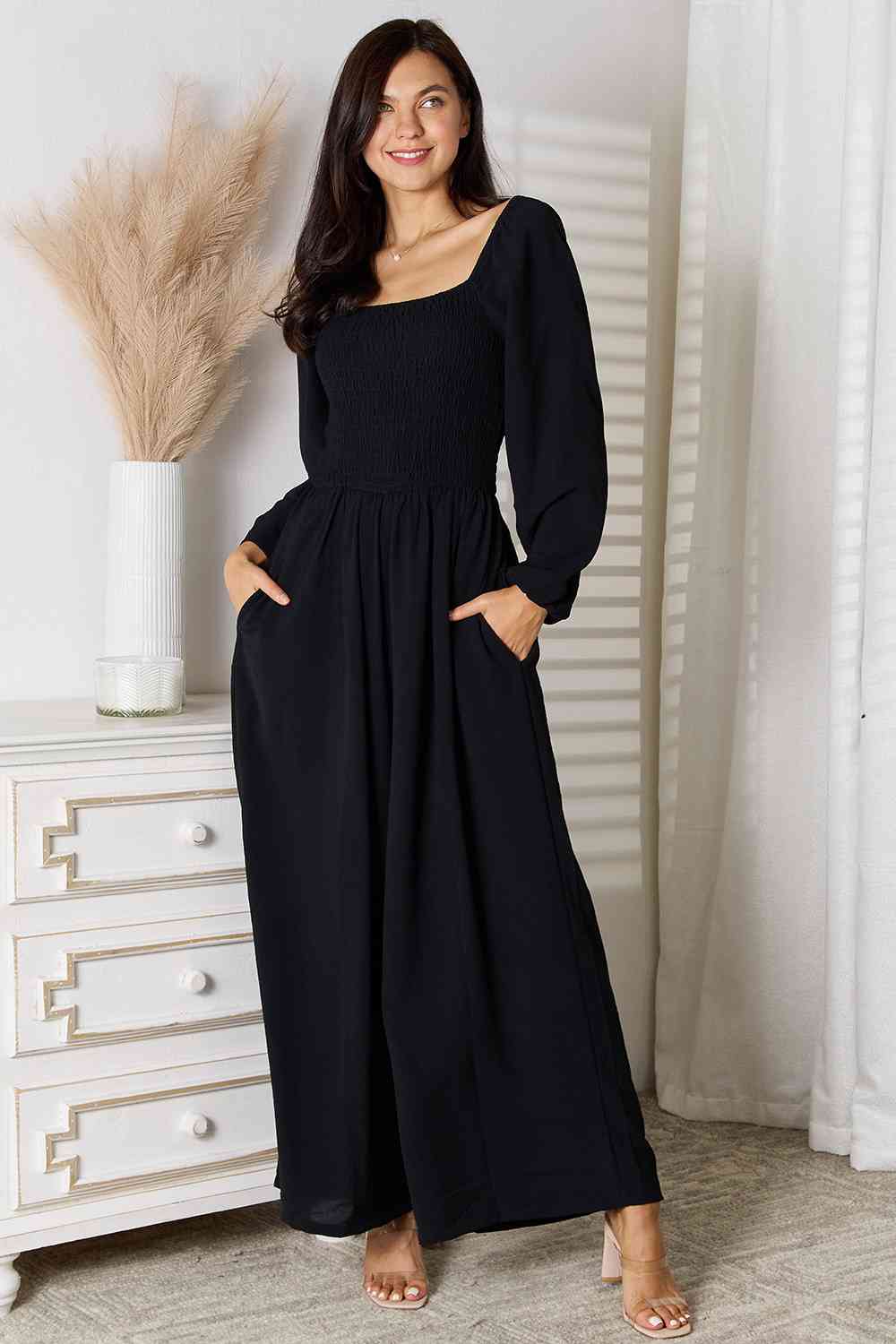 Double Take Square Neck Jumpsuit with Pockets - Kenchima 