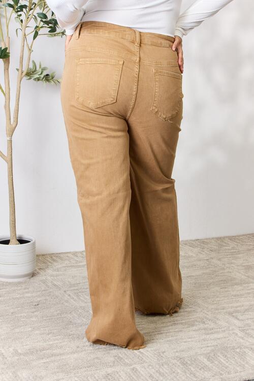 RISEN Full Size Fringe Hem Wide Leg Jeans - Kenchima 