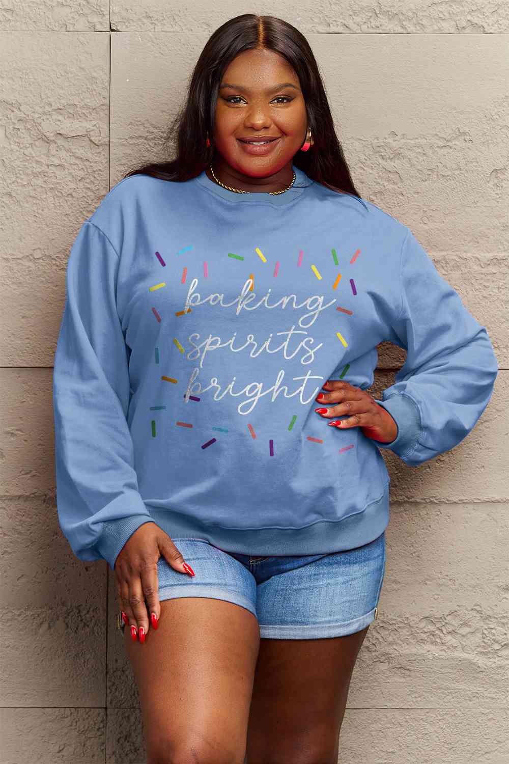 Letter Graphic Round Neck Long Sleeve Sweatshirt