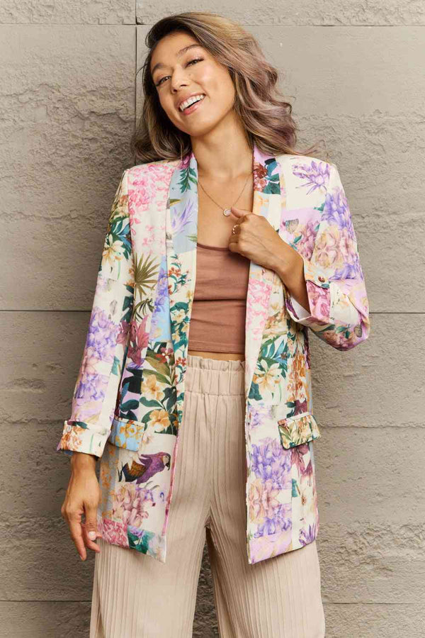 Printed Lapel Collar Blazer