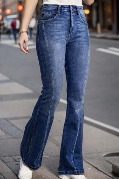 Plus Size High Waist Flare Jeans - Kenchima 