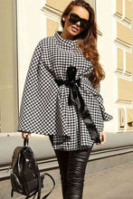 Houndstooth Tie Waist Trench Coat - Kenchima 