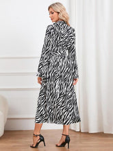 Animal Print Tie Front Ruffle Trim Dress - Kenchima 