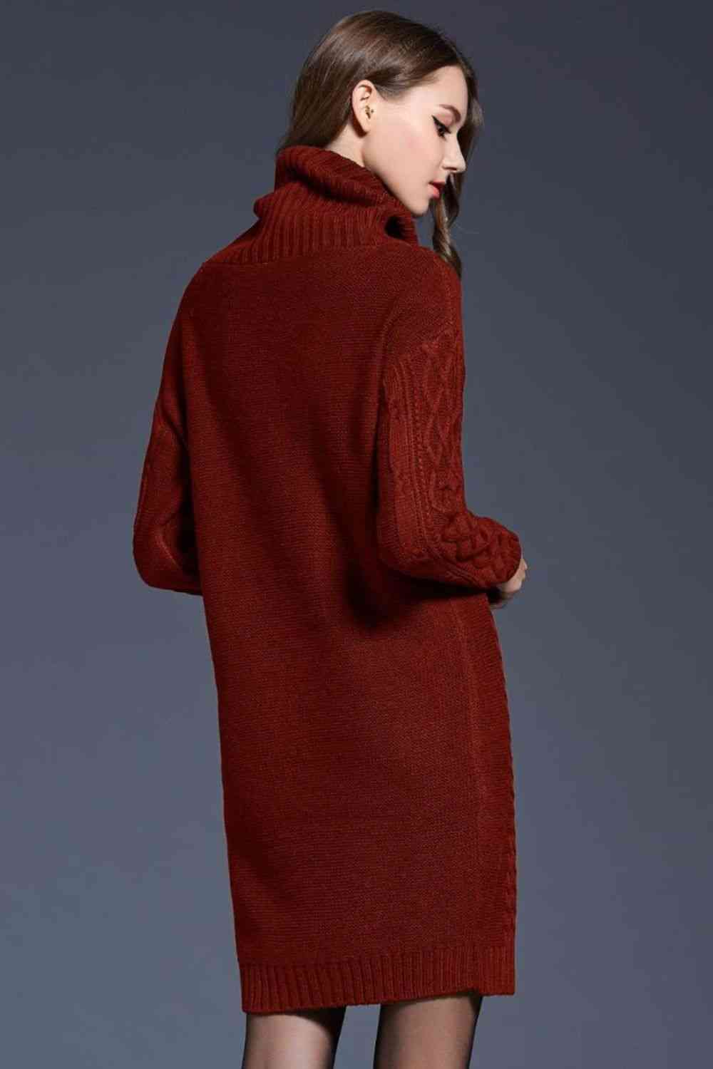 Knit Cowl Neck Sweater Dress - Kenchima 