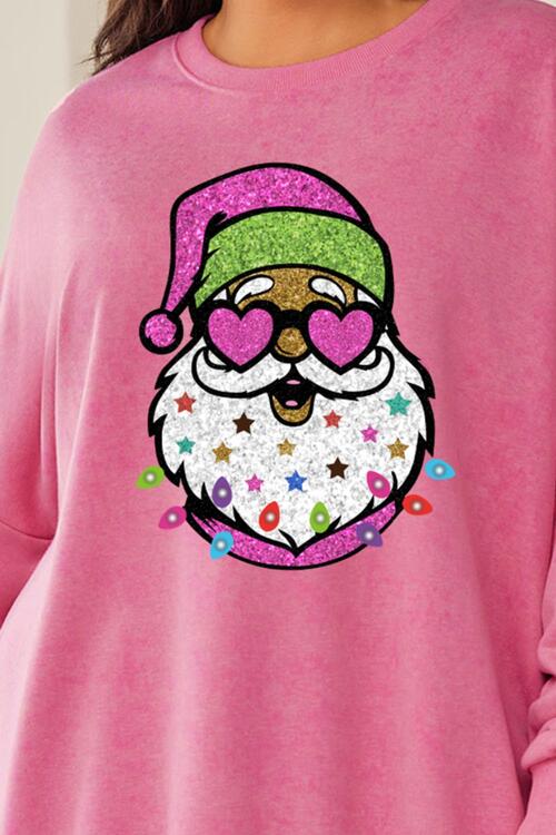Plus Size Santa Claus Sequin Round Neck Sweatshirt - Kenchima 