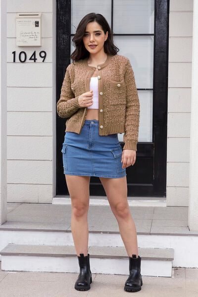 Button Up Round Neck Cardigan - Kenchima 