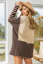 Striped Contrast Long Sleeve Slit Top