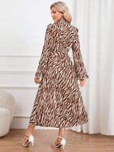 Animal Print Tie Front Ruffle Trim Dress - Kenchima 