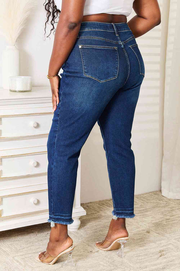 Size High Waist Released Hem Slit Jeans