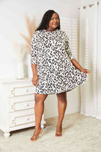 Celeste Full Size Leopard Three-Quarter Sleeve Dress with Pockets