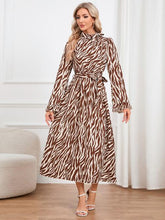 Animal Print Tie Front Ruffle Trim Dress - Kenchima 