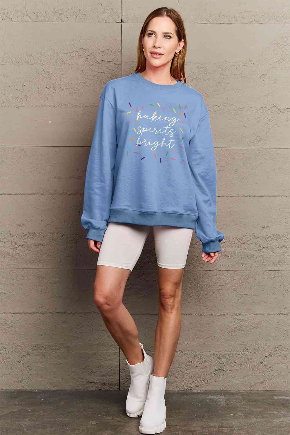 Letter Graphic Round Neck Long Sleeve Sweatshirt