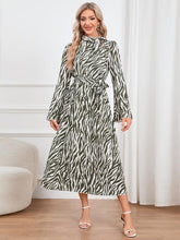 Animal Print Tie Front Ruffle Trim Dress - Kenchima 