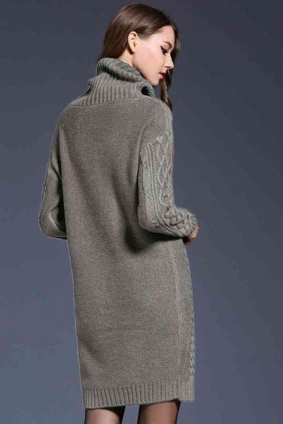 Knit Cowl Neck Sweater Dress - Kenchima 
