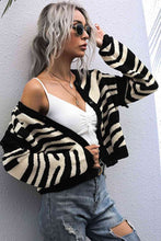 Striped Button-Down Round Neck Drop Shoulder Cardigan - Kenchima 