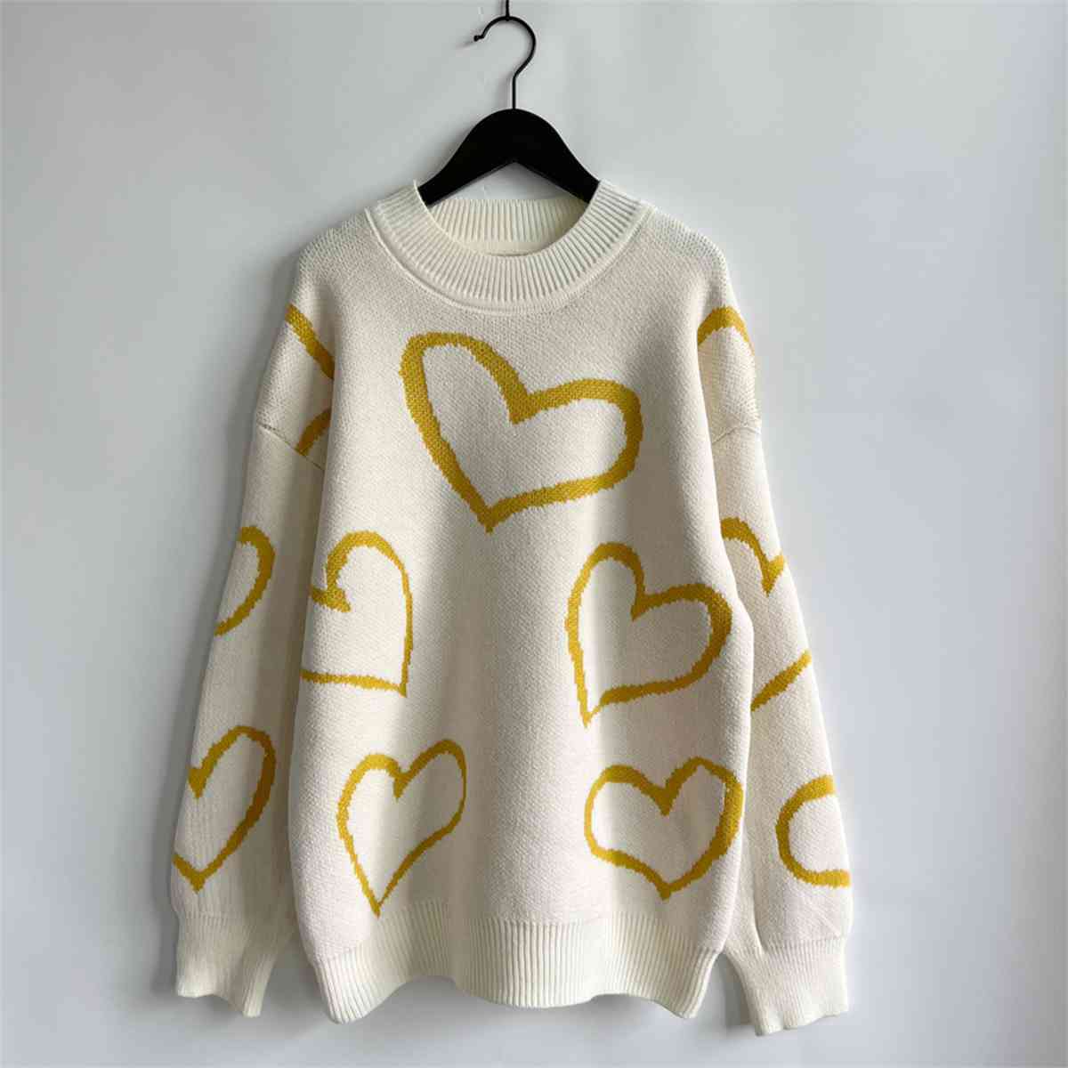 Heart Pattern Long Sleeve Sweater - Kenchima 