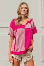 Color Block Exposed Seam Short Sleeve Hooded Top