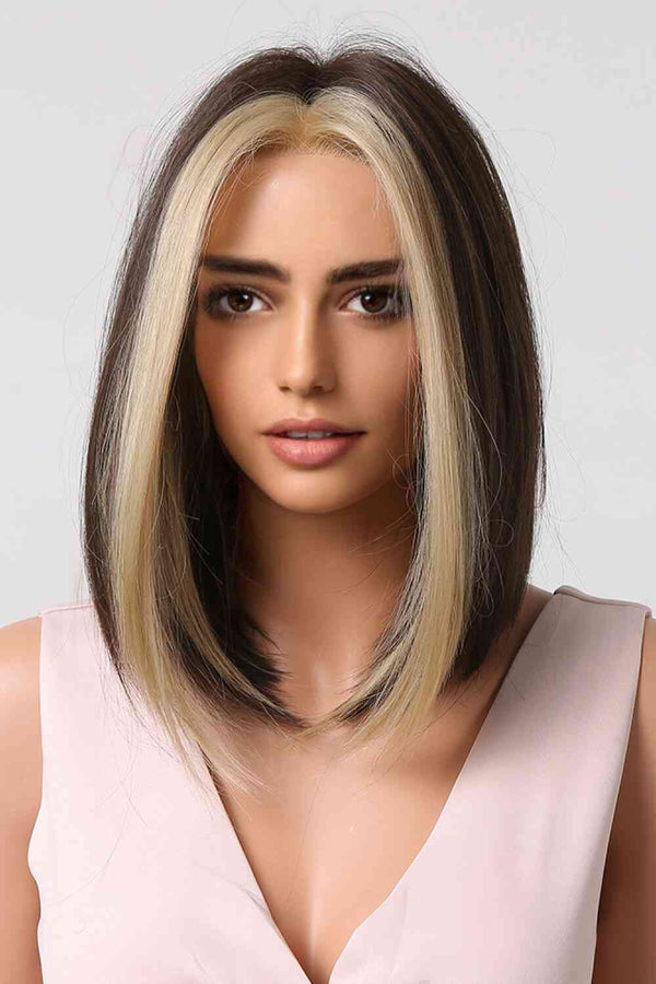 Brown Blonde Wigs | Synthetic Mid-length Straight Wigs | Kenchima
