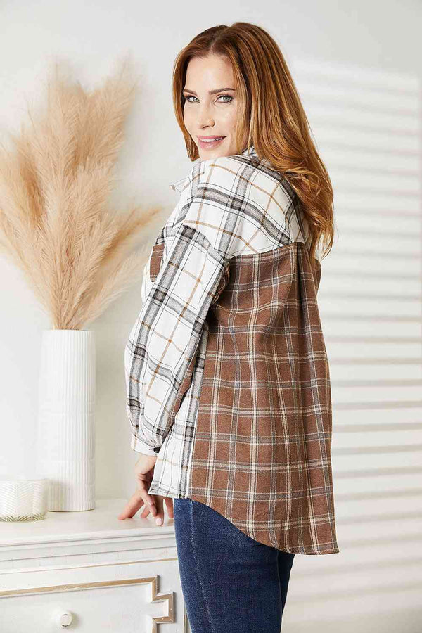 Plaid Contrast Button Up Shirt Jacket - Kenchima 