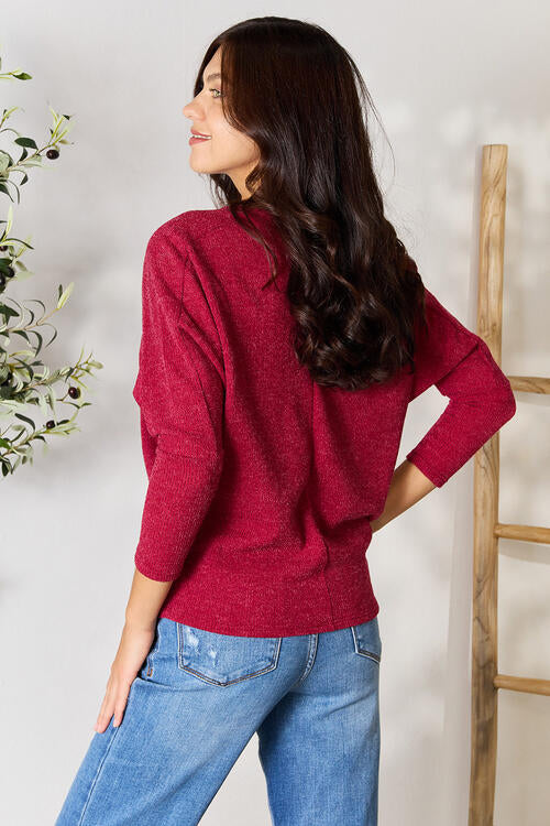 Drop Shoulder Long Sleeve Blouse - Kenchima 